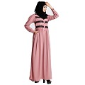 Casual collared abaya with lacework- Baby Pink Casual collared abaya with lacework- Baby Pink